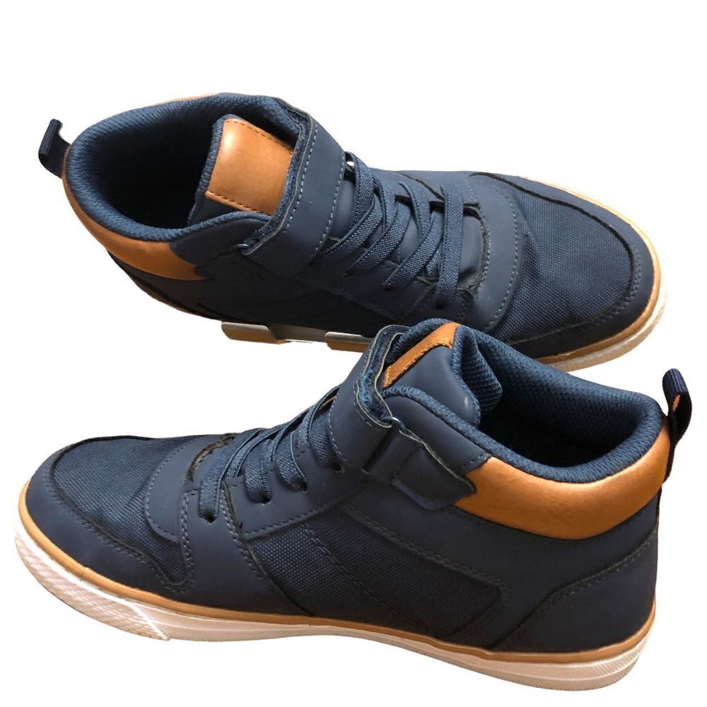 The Children’s Place Boys Size 5 High Top Sneakers Hook and Loop Navy EUC